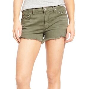 7 For All Mankind 7FAM Denim Olive Army Green Cutoff Jean Shorts Frayed Size 26